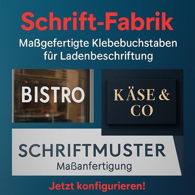 Maßgefertigte Klebebuchstaben für Ladenbeschriftung einfach konfigurieren
