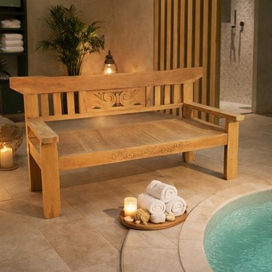 Stabile Teak Sitzbank PADAR 180cm Natural Handarbeit Gartenbank Rustikal