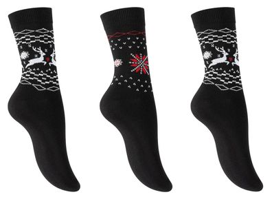 Neu 3 paar Damen Socken Baumwolle Winterstrümpfe Norwegermuster Strümpfe Rentier