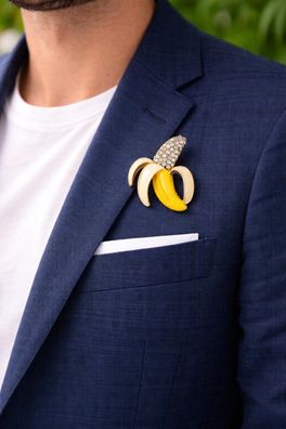 Vintage Emaille Brosche Banane mit Strasssteinen