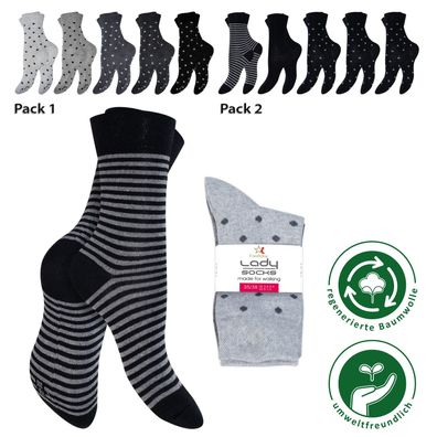 Neu 5 paar Damensocken Damen Mädchen Strümpfe Socken gepunktet, geringelt, uni 62135