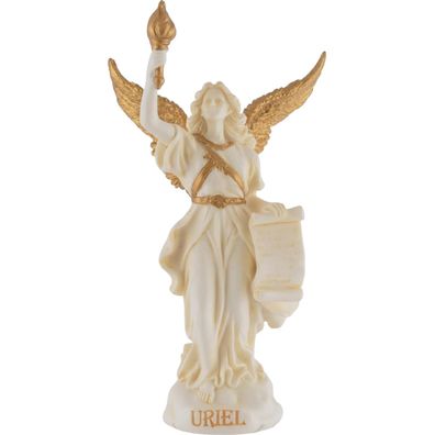 Miniatur weiß-gold Erzengel Uriel Gottes Licht mit Fackel und Schriftrolle
