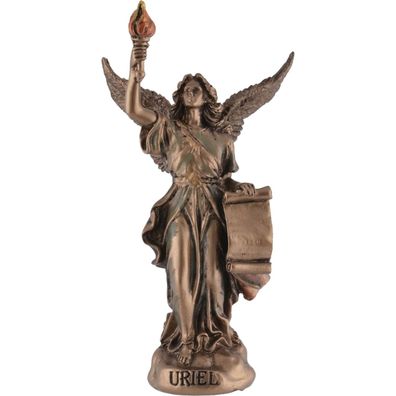 Miniatur bronzierter Erzengel Uriel Gottes Licht mit Fackel und Schriftrolle