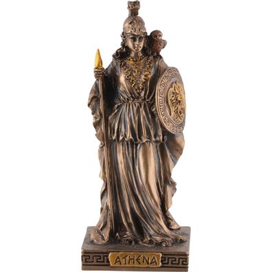 Miniatur bronzierte Athene, griechische Göttin der Weisheit, mit Speer und Schild, ei