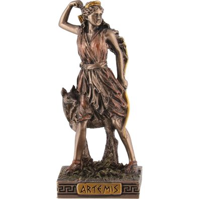 Miniatur bronzierte Artemis, griechische Göttin der Jagd mit Pfeil und Bogen und ein