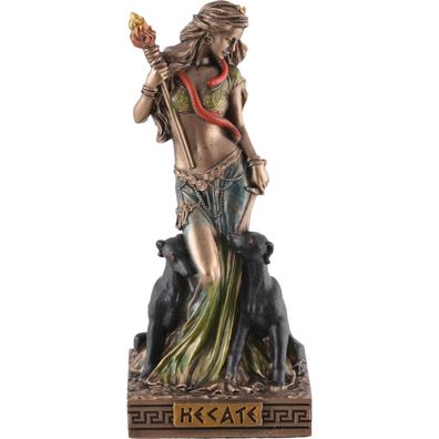 Miniatur bronzierte Hekate, griechische Göttin der Magie und Geisterwelt mit Fackel