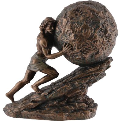 Miniatur bronzierter Sisyphus und der ewige Fels, Figur aus der griechischen Mytholog