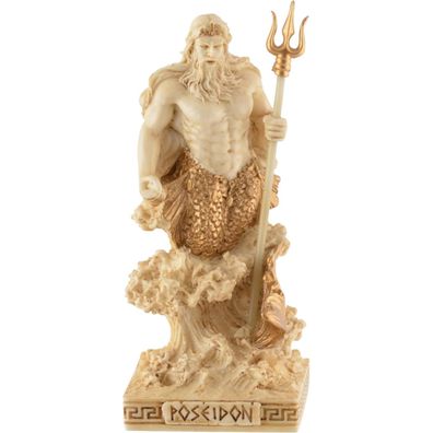 Miniatur weiß-gold Poseidon, griechischer Gott des Meeres mit Dreizack