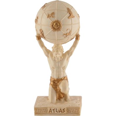 Miniatur weiß-gold Atlas, griechischer Gott hält die Himmelskugel in den Händen