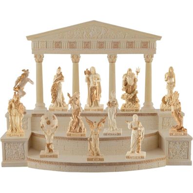 Tempel des Olymp Display mit 12 griechischen Götterfiguren in weiß-gold