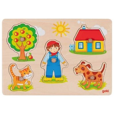 goki Holz Hund, Haus, .. Steckpuzzle 5tlg. Holzpuzzle Puzzle 57306 Kinder NEU