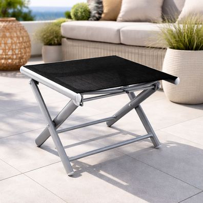 Mojawo® Garten Klapphocker Fußhocker Aluminium - Textilen Silbergrau/Schwarz