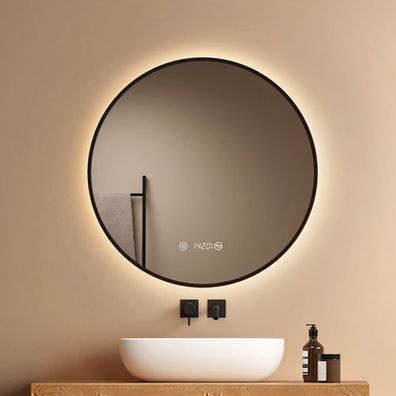 EMKE LED Badspiegel Rund 70cm Badezimmerspiegel Spiegel Beschlagfrei Uhr