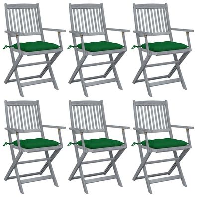 vidaXL Klappbare Gartenstühle 6 Stk. mit Kissen Massivholz Akazie