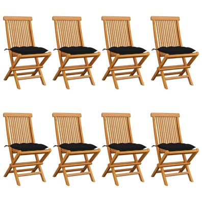 vidaXL Gartenstühle mit Schwarzen Kissen 8 Stk. Massivholz Teak