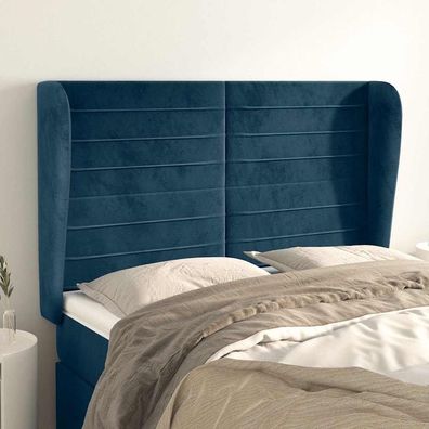 vidaXL Kopfteil mit Ohren Dunkelblau 147x23x118/128 cm Samt