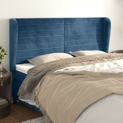 vidaXL Kopfteil mit Ohren Dunkelblau 183x23x118/128 cm Samt