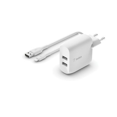 Belkin Dual USB-A Ladegerät incl. Lightning Kabel 1m 24W weiß