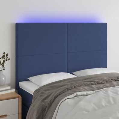 vidaXL LED Kopfteil Blau 144x5x118/128 cm Stoff