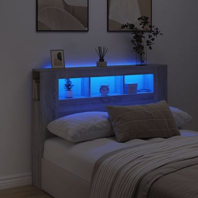 vidaXL LED-Kopfteil Grau Sonoma 140x18,5x103,5 cm Holzwerkstoff