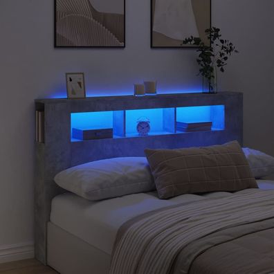 vidaXL LED-Kopfteil Betongrau 160x18,5x103,5 cm Holzwerkstoff