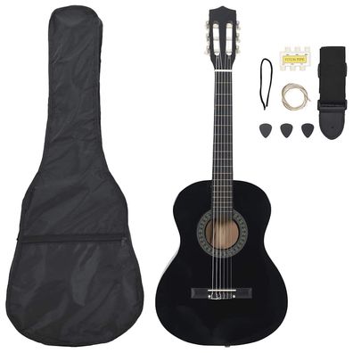 vidaXL 8-tlg. Klassikgitarren-Set für Anfänger Schwarz 3/4 36"