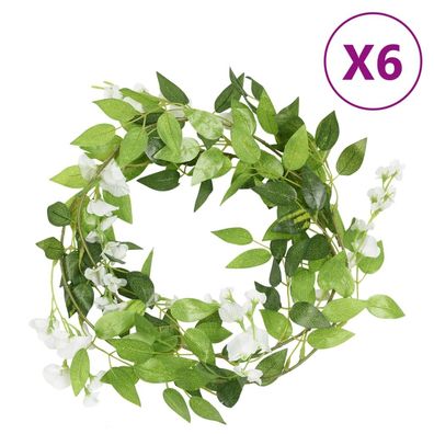 vidaXL Blumengirlanden Blumen 6 Stk. Weiß 200 cm