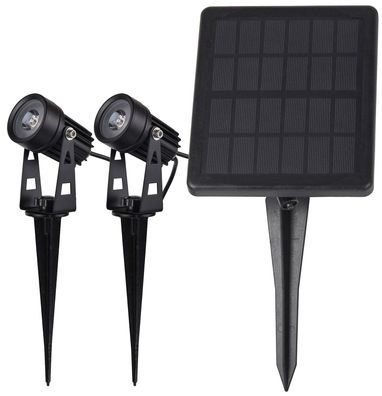 Gartenstrahler Set Solar mit 2 Spots Solarzelle, Erdspieß, 3000k, IP65