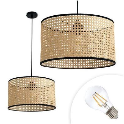 Set Rattan Pendelleuchte RENNI B BOHO STYLE (Ø38cm) + Glühbirne 7W E27 Warm Farbe