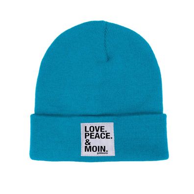 Love Peace Moin Mütze hellblau goldmarie Beanie mit Klassik Label