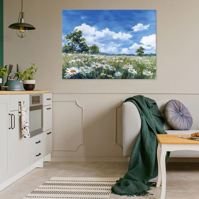 Leinwandbild Feld Natur Blau Grün Leinwand Bilder Wanddeko Wohnzimmer Schlafzimmer