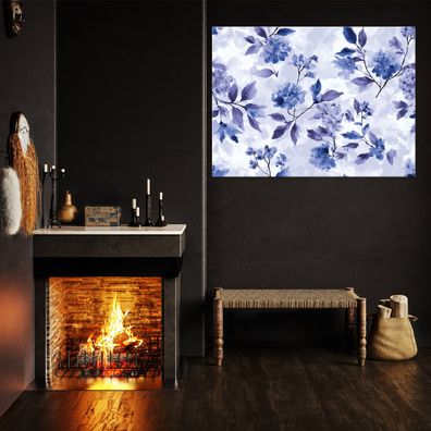 Leinwandbild Blumen Blau Weiß Leinwand Bilder Wanddeko Wohnzimmer Schlafzimmer
