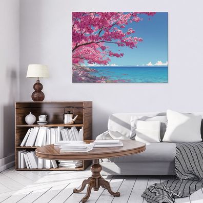 Leinwandbild Ozean Rosa Blau Leinwand Bilder Wanddeko Wohnzimmer Schlafzimmer
