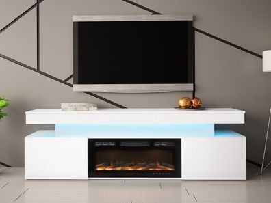 TV-Lowboard EF 2D Glossa mit Kamin Realistische LED-Flamme Modern Kollektion M24