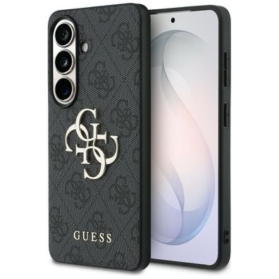 Guess Hülle grau Galaxy S26 Plus Kunstleder Big Logo goldfarben Metall