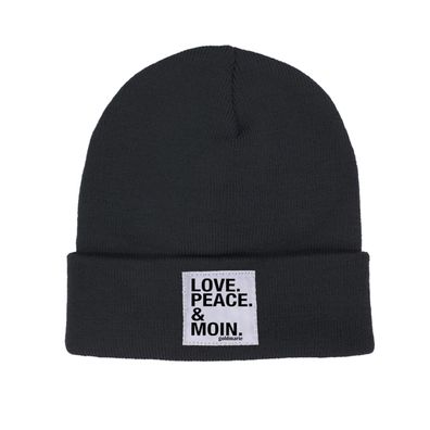 Love Peace Moin Mütze schwarz goldmarie Beanie mit Klassik Label
