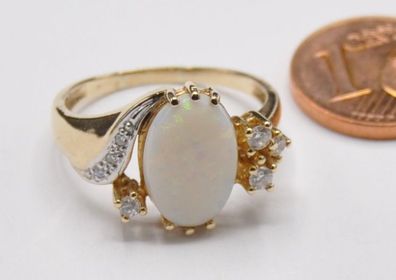Milch Edel Opal Ring Diamant Brillant 585 Gold neu wertig