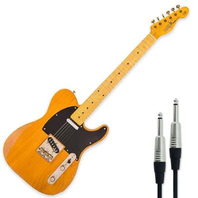 Vintage E-Gitarre V52MRBS Icon Distressed Butterscotch mit Kabel