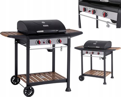 Gasgrill 9kW, 3 Brenner, Stahl 122 x 57 x 98 cm
