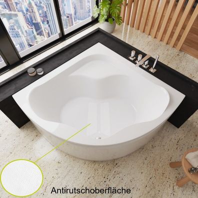 ECOLAM Badewanne 150x150 cm Selma Antirutsch Acrylwanne Eckwanne Schürze Siphon Viega