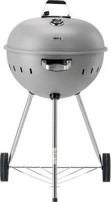 Grill à charbon de bois rond, barbecue boule 54 cm avec thermomètre, gris