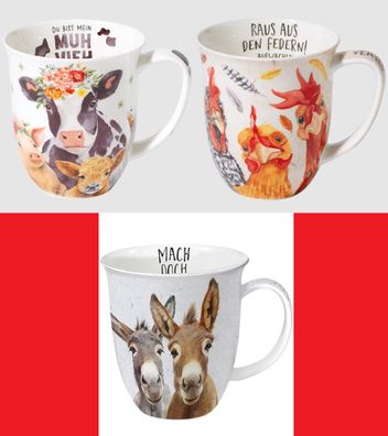 1 Kaffeebecher Kuh, Hühner, Esel Kaffeetasse Tassen Henkelbecher Kühe Huhn Tiere