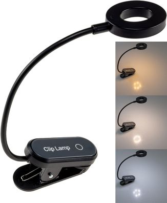 LED Akku-Leseleuchte / Klemmleuchte 18cm Schwanenhals, dimmbar, 25lm