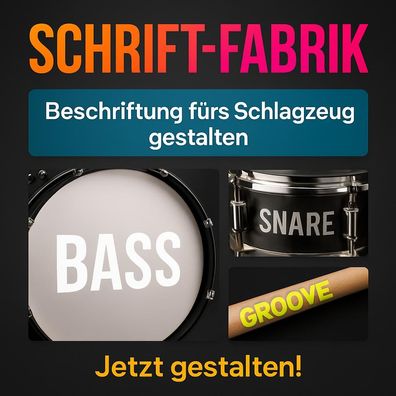 Beschriftung fürs Schlagzeug Klebebuchstaben Wunschtext Aufkleber selbst gestalten