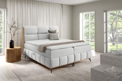Boxspringbett Schlafzimmerbett Charlie Premium 120x200cm Stoff Fibi Hellgrau
