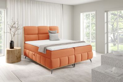 Boxspringbett Schlafzimmerbett Charlie Premium 200x200cm Stoff Fibi Apricot