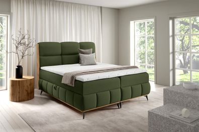 Boxspringbett Schlafzimmerbett Charlie Premium 200x200cm Stoff Fibi Flaschengrün