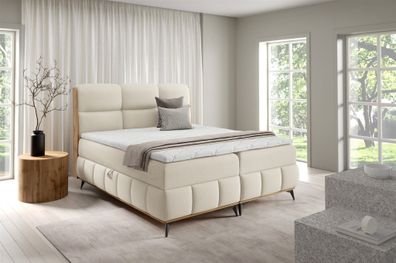 Boxspringbett Schlafzimmerbett Charlie Premium 180x200cm Stoff Fibi Creme