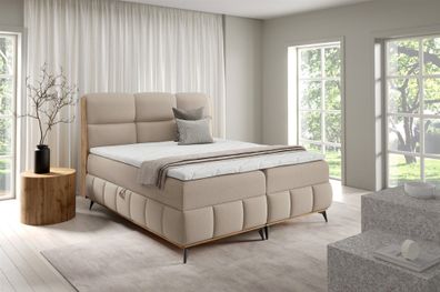 Boxspringbett Schlafzimmerbett Charlie Premium 140x200cm Stoff Fibi Beige