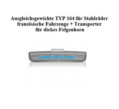 100x 30g Schlaggewicht beschichtet Typ164 Zink für Stahlrad mit dickem Horn